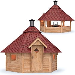 Grillkota Pavillon Dacheindeckung wählbar inkl. Grillanlage ca. 9m² (Rote Schindel)