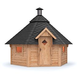 Grillkota Pavillon Dacheindeckung wählbar inkl. Grillanlage ca. 9m² (Schwarze Schindel)